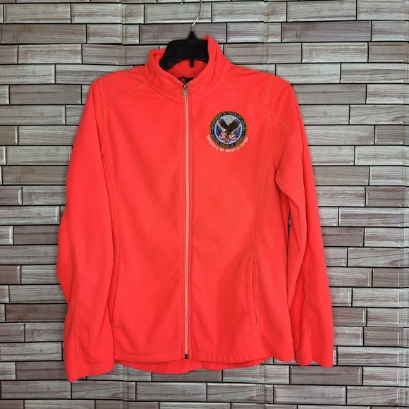 Crossland‎ Women's Medium Full Zip Pink Fleece Jacket Embroidered USA Dept. Vet - Picture 1 of 16